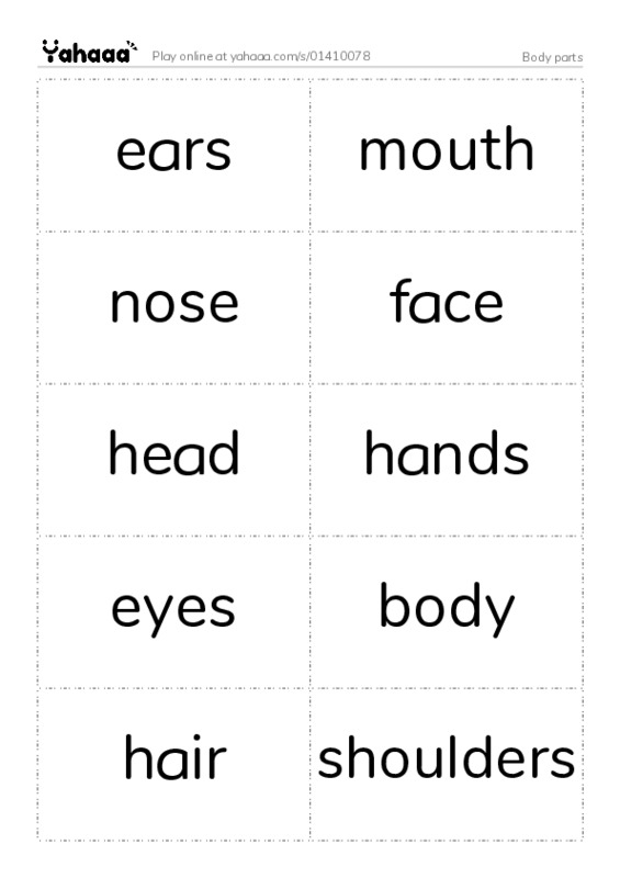 Word flashcards worksheet for Body parts Omnia ZiDan