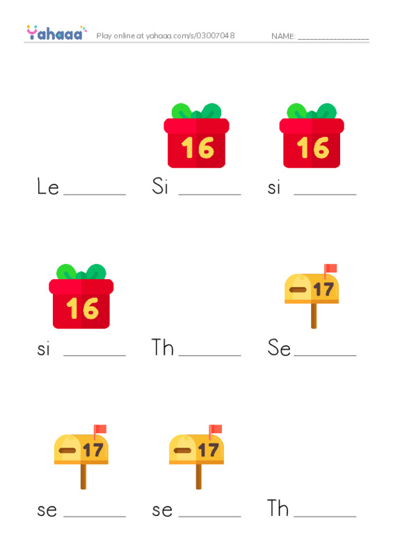 Finish the word worksheet for Let’s buy a pet!, Sixteen, sixteen and 10 more