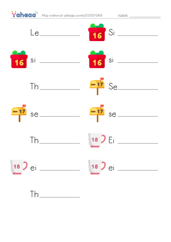 Write the word rows worksheet for Let’s buy a pet!, Sixteen, sixteen and 10 more