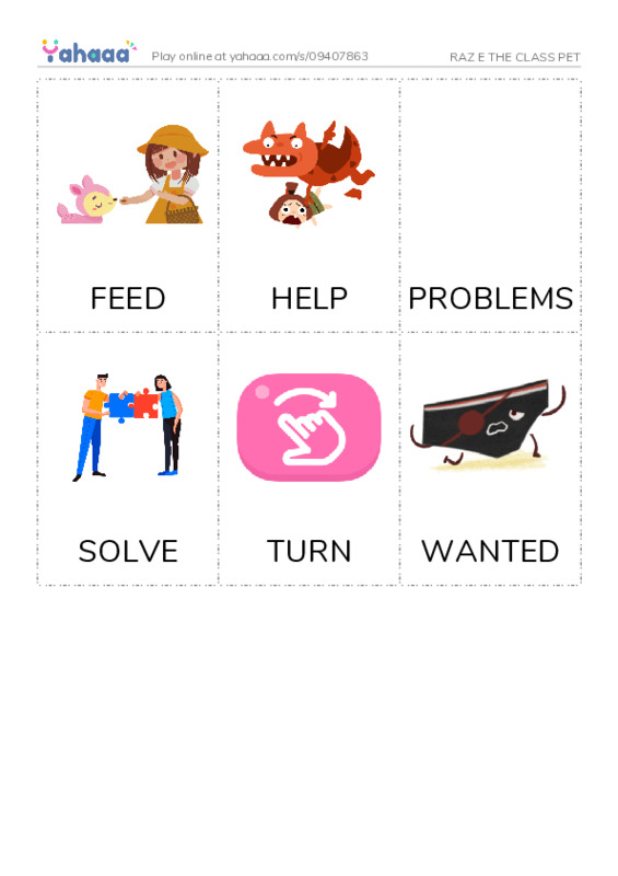 Picture flashcards worksheet for RAZ E THE CLASS PET