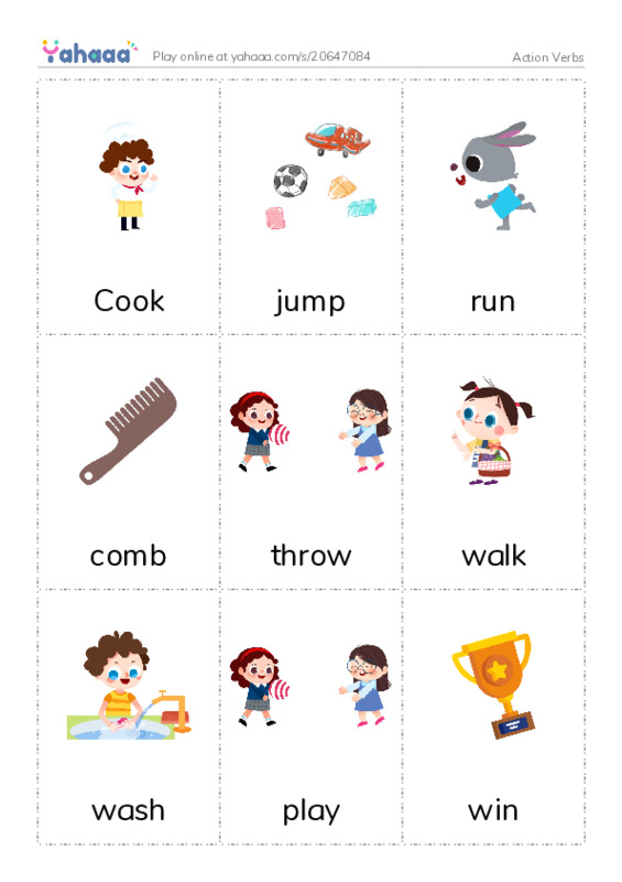 Picture flashcards worksheet for Action Verbs