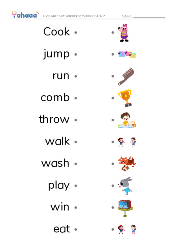 Draw a line to match worksheet for Action Verbs