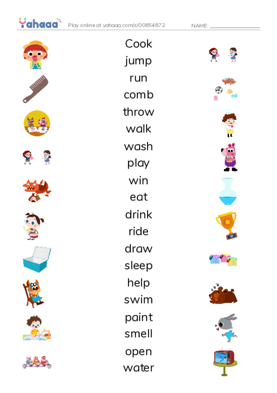 Match both sides worksheet for Action Verbs