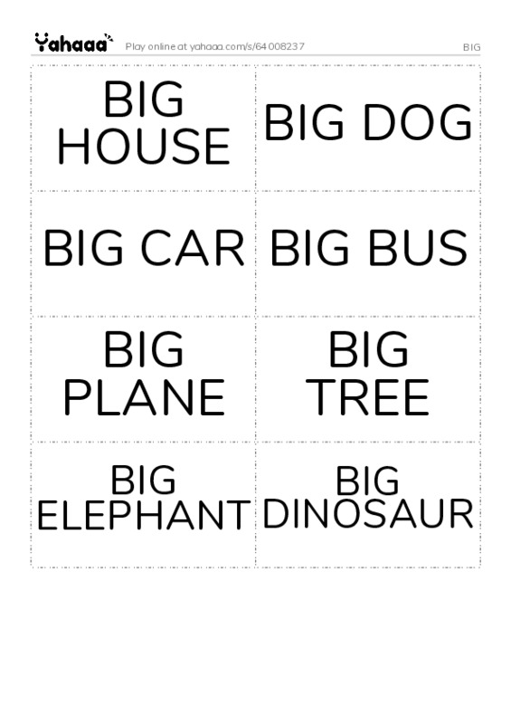 Word flashcards worksheet for BIG