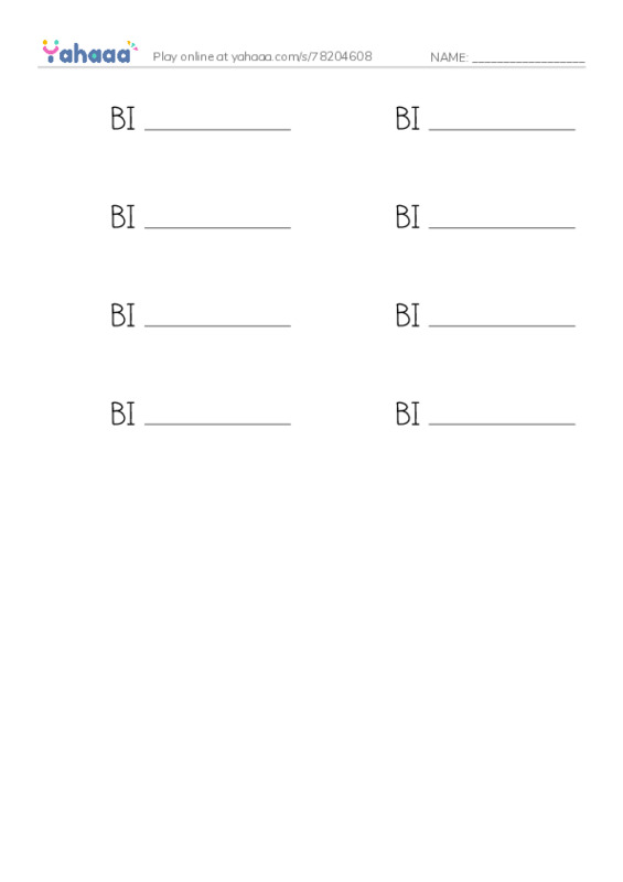 Write the word rows worksheet for BIG