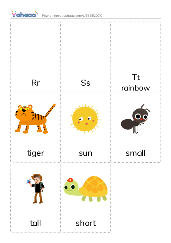 Picture flashcards worksheet for Rr, Ss, Tt
rainbow and 5 more