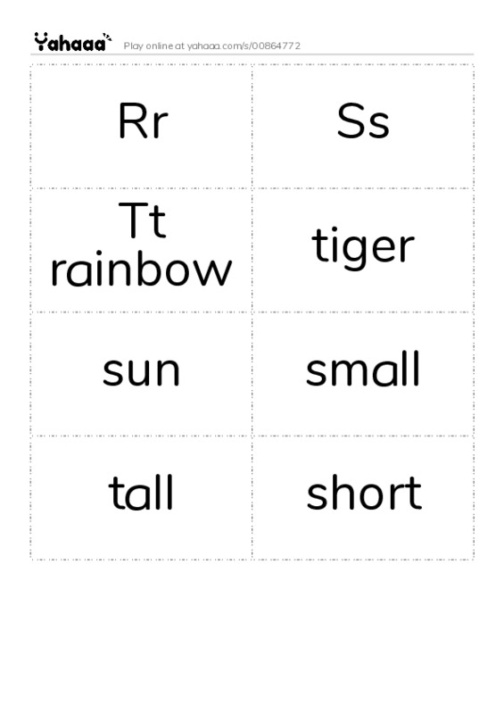 Word flashcards worksheet for Rr, Ss, Tt
rainbow and 5 more