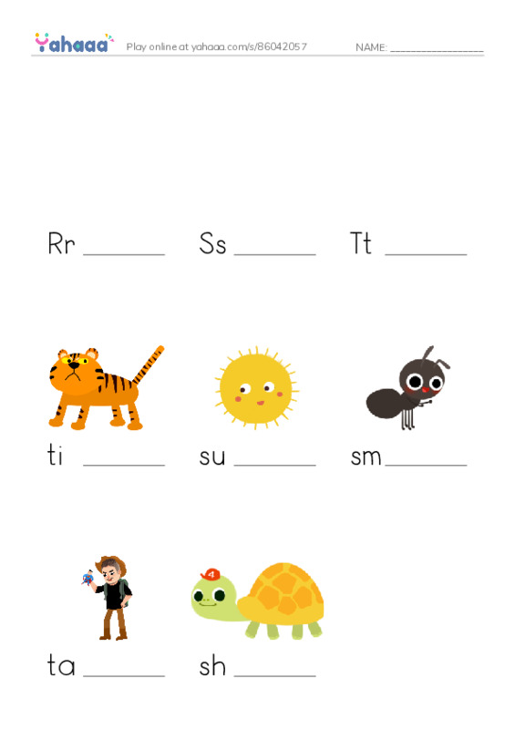 Finish the word worksheet for Rr, Ss, Tt
rainbow and 5 more