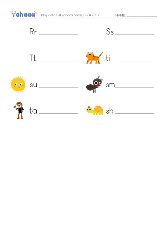 Write the word rows worksheet for Rr, Ss, Tt
rainbow and 5 more