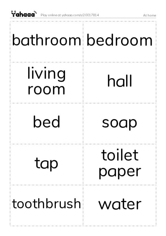 Word flashcards worksheet for At home