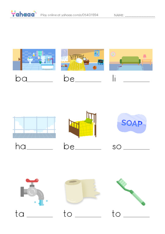 Finish the word worksheet for At home