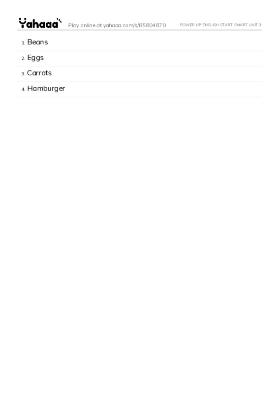 Word list with meanings worksheet for POWER UP ENGLISH START SMART UNIT 3