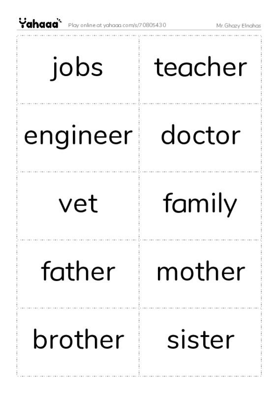 Word flashcards worksheet for Mr.Ghazy Elnahas
