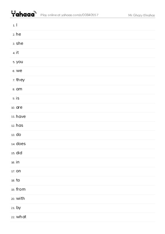 Word list with meanings worksheet for Mr.Ghazy Elnahas
