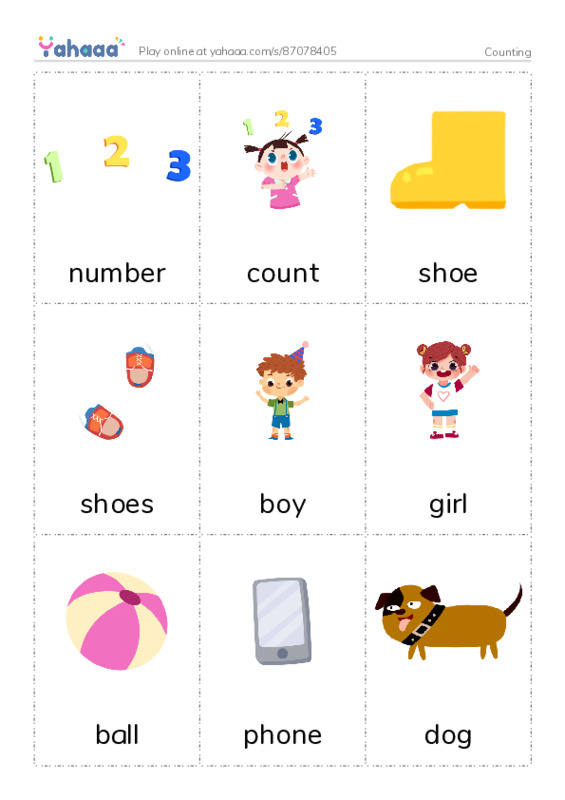 Picture flashcards worksheet for Counting