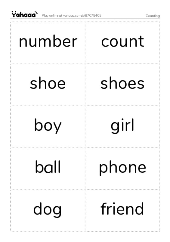 Word flashcards worksheet for Counting