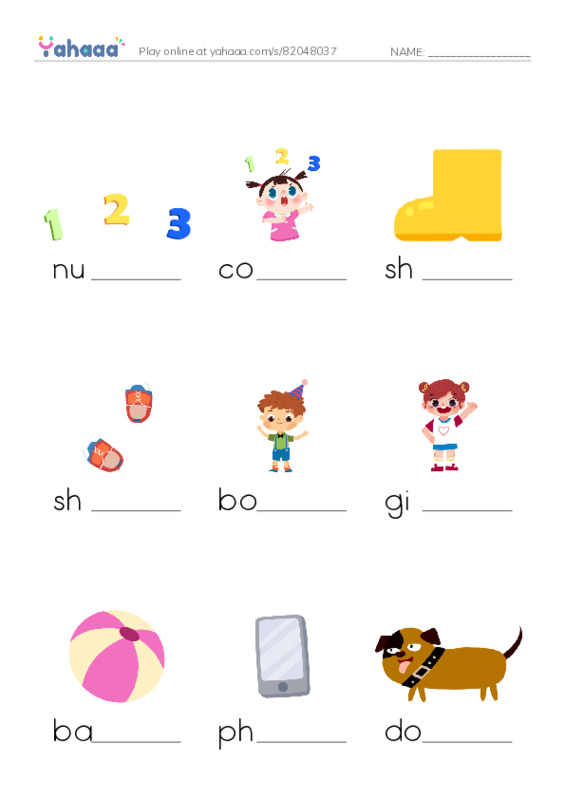 Finish the word worksheet for Counting
