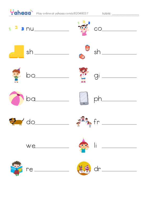 Write the word rows worksheet for Counting
