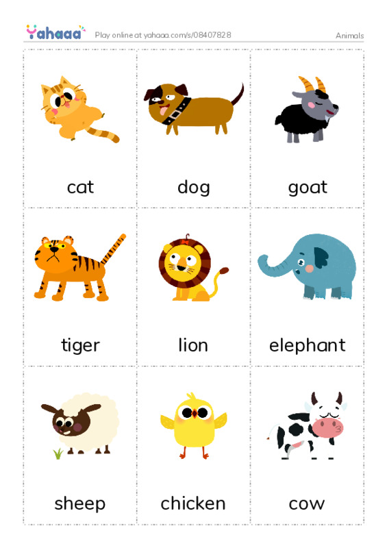 Picture flashcards worksheet for Animals