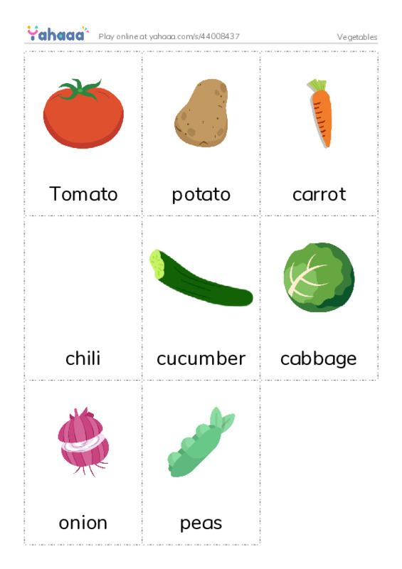 Picture flashcards worksheet for Vegetables