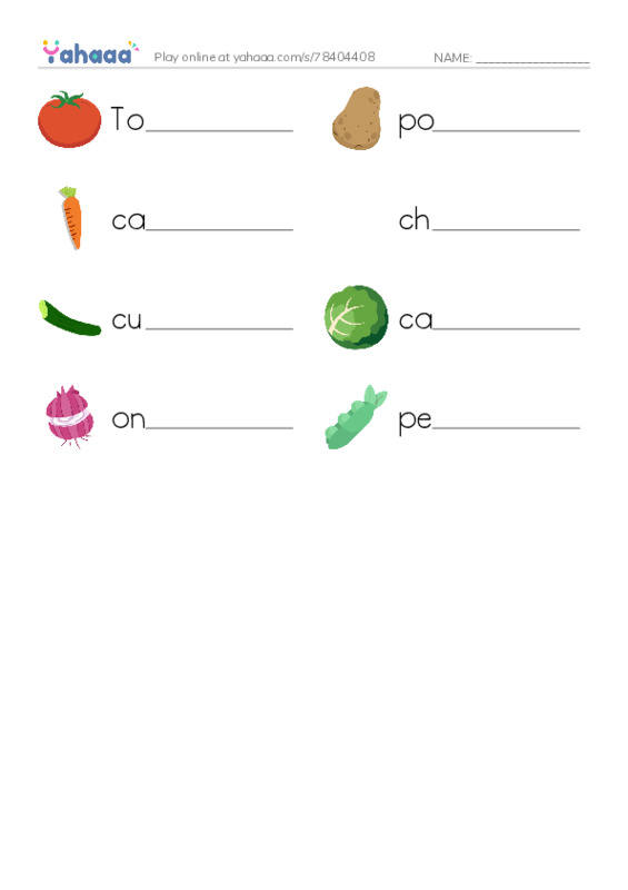 Write the word rows worksheet for Vegetables