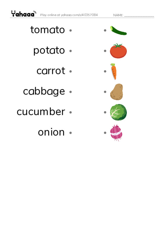 Draw a line to match worksheet for Vegetables