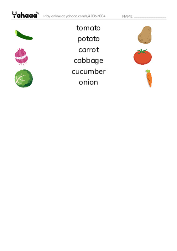Match both sides worksheet for Vegetables