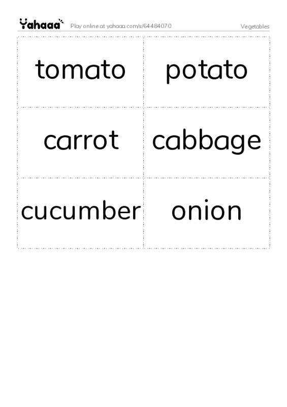 Word flashcards worksheet for Vegetables