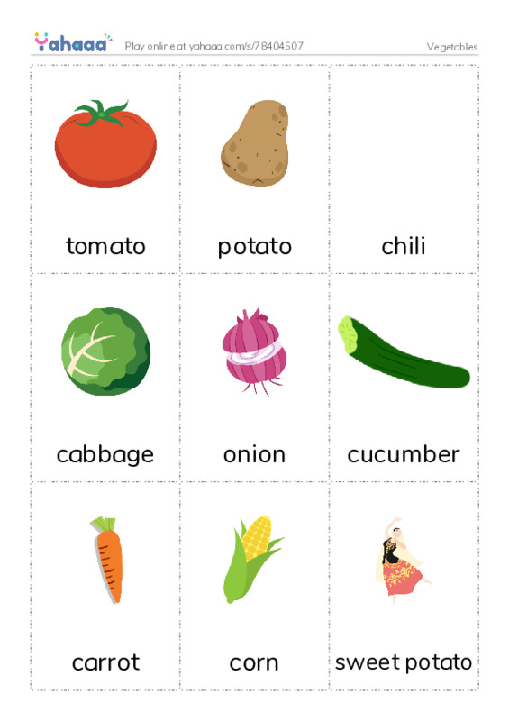 Picture flashcards worksheet for Vegetables