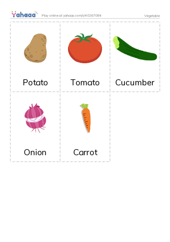 Picture flashcards worksheet for Vegetable