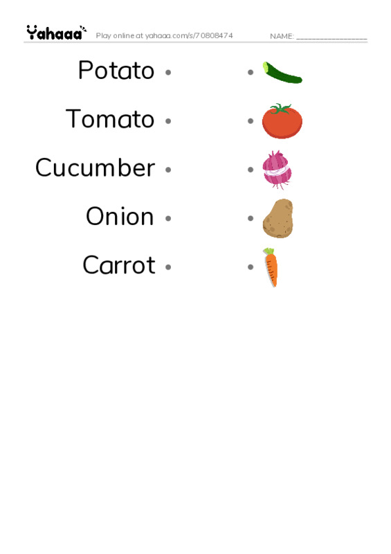 Draw a line to match worksheet for Vegetable