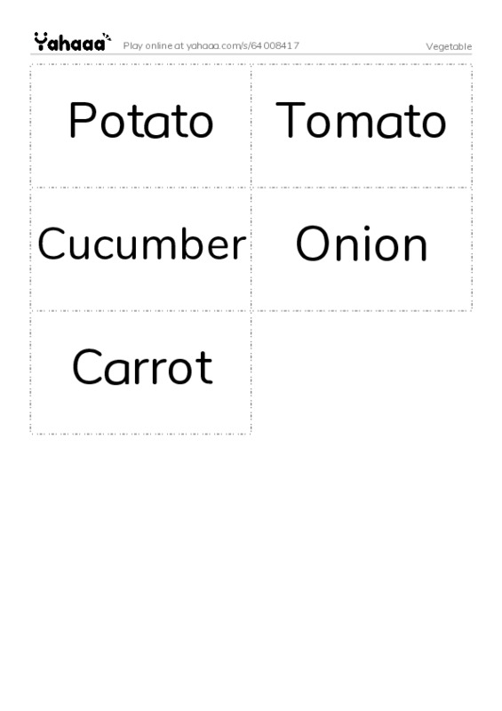 Word flashcards worksheet for Vegetable