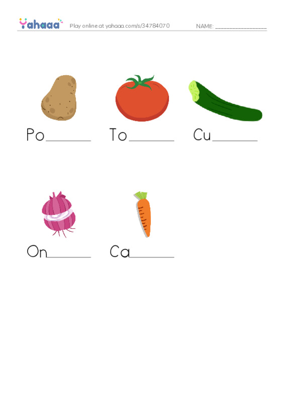 Finish the word worksheet for Vegetable