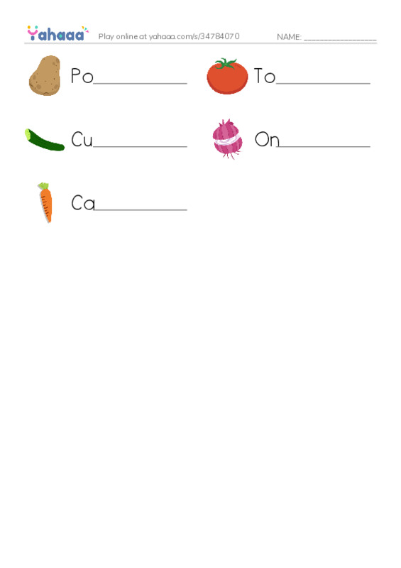 Write the word rows worksheet for Vegetable