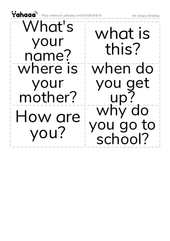 Word flashcards worksheet for Mr.Ghazy Elnahas