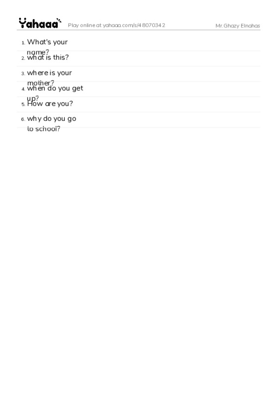 Word list with meanings worksheet for Mr.Ghazy Elnahas