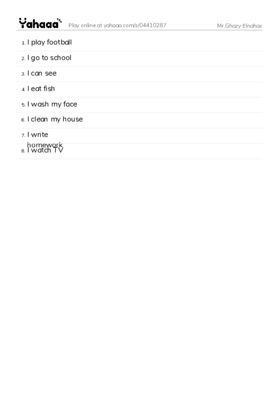 Word list with meanings worksheet for Mr.Ghazy Elnahas