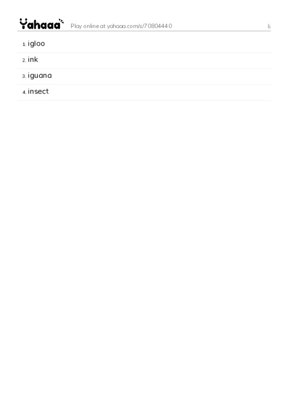 Word list with meanings worksheet for Ii