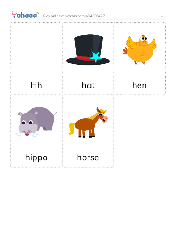 Picture flashcards worksheet for Hh