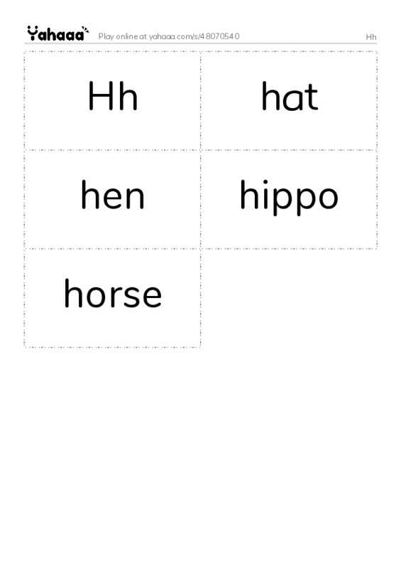 Word flashcards worksheet for Hh