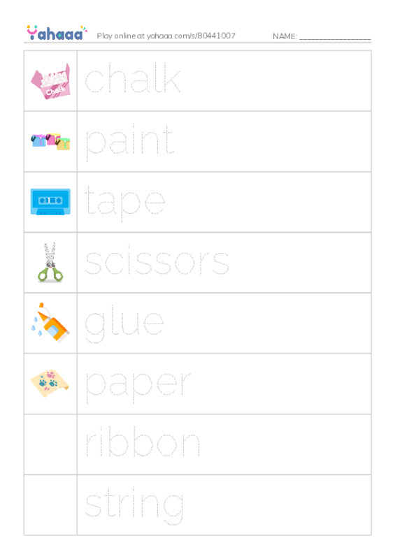 Picture and word rows worksheet for moti