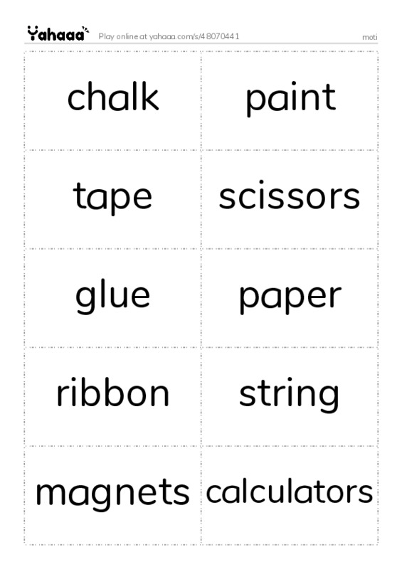 Word flashcards worksheet for moti