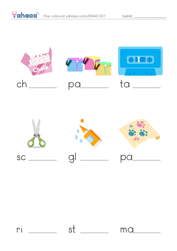 Finish the word worksheet for moti