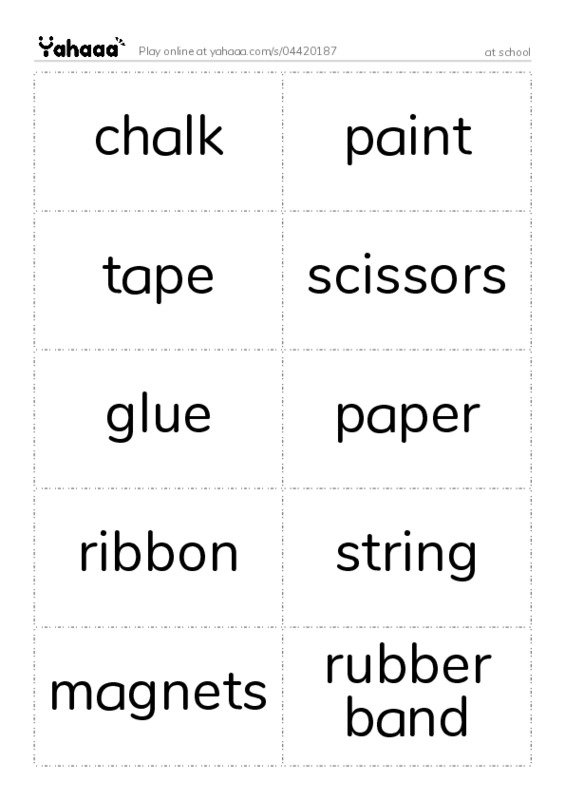 Word flashcards worksheet for at school