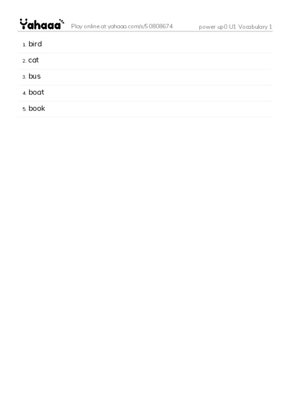 Word list with meanings worksheet for power up0 U1 Vocabulary 1