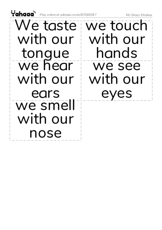 Word flashcards worksheet for Mr.Ghazy Elnahas