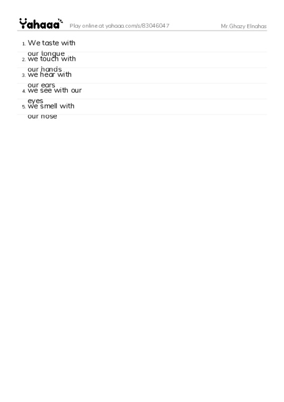 Word list with meanings worksheet for Mr.Ghazy Elnahas