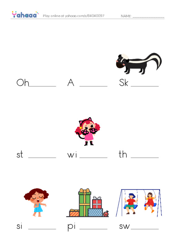 Finish the word worksheet for Oh no, A Thief!, Skunk and 12 more