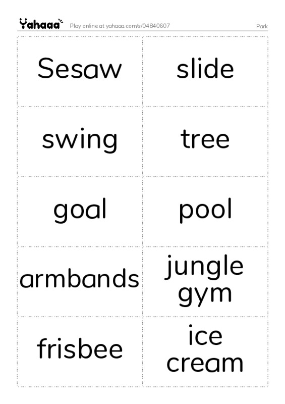 Word flashcards worksheet for Park