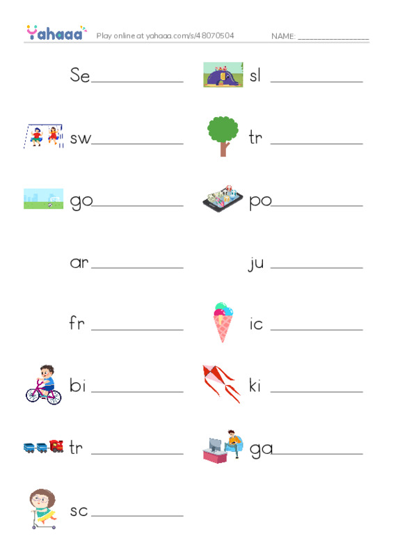 Write the word rows worksheet for Park